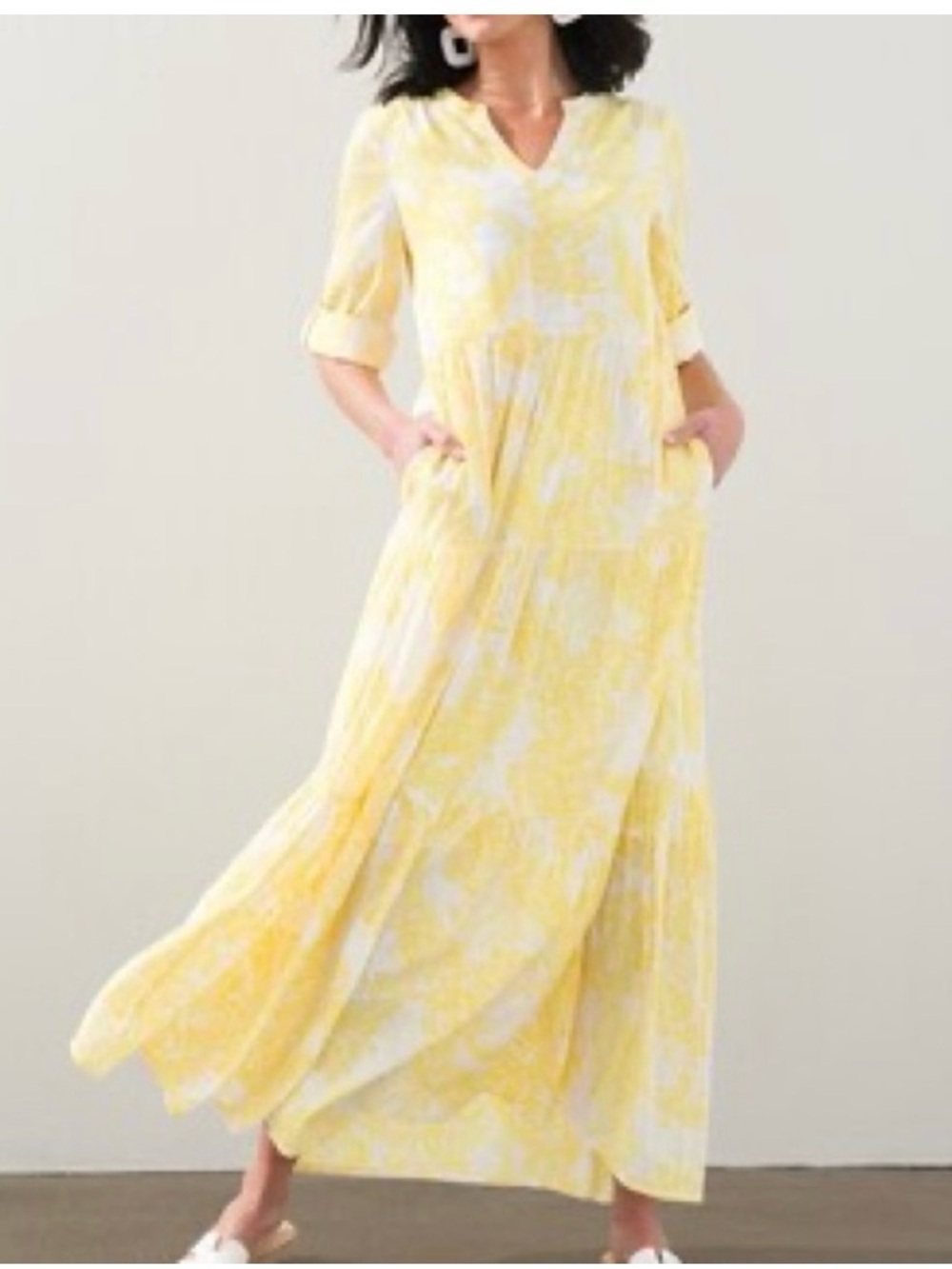 Chicos Tiered Sea Island Paisley Maxi Dress in Yellow Pineapple Size 00P (0/2P) - Picture 1 of 15